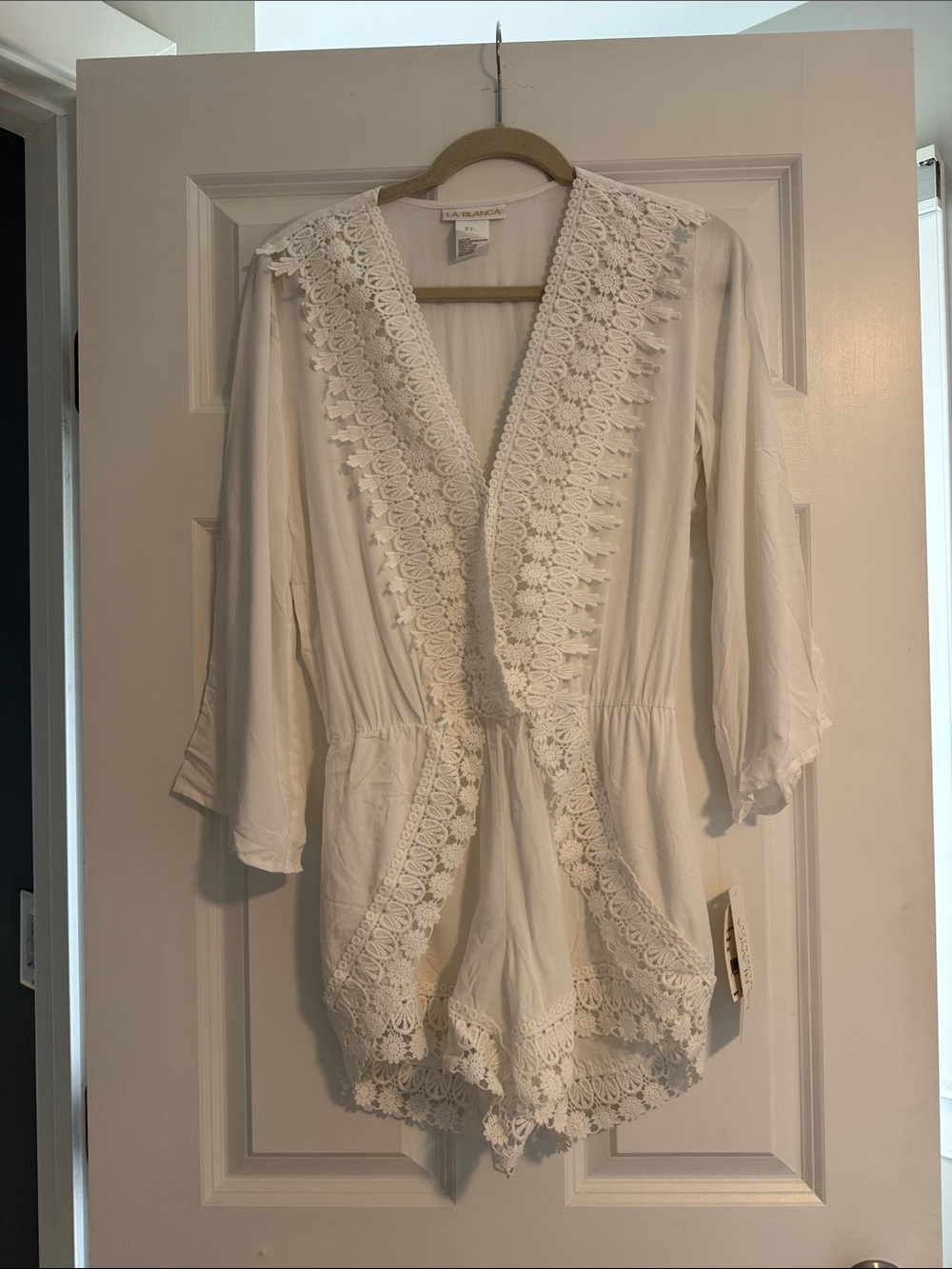 La Blanca White Crochet-Trim Swim Coverup